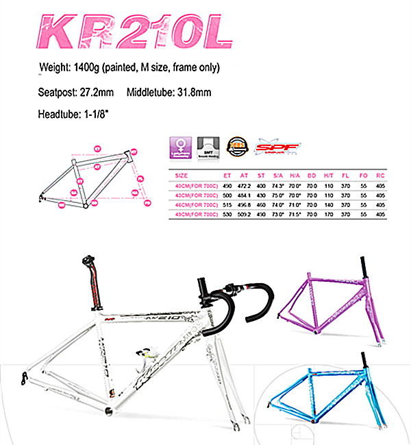 إطار الدراجة الألومنيوم الخفيف جداً إطار الدراجة السريعة للسيّدة Aero Road Bike Frame+Fork set KR210L النساء 1.4kg 4